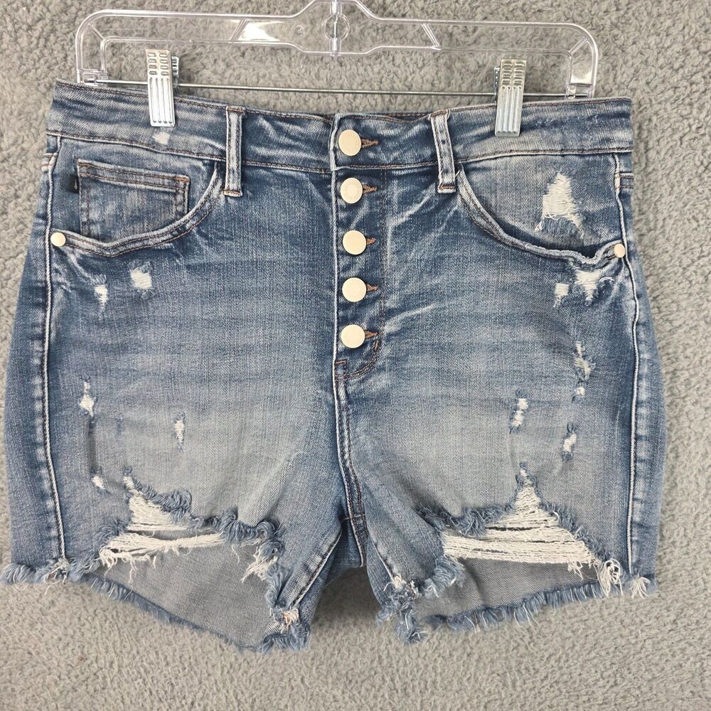Judy Blue XL Distressed Denim Cut Off Jean Shorts Button Fly Boho Grunge Stretch